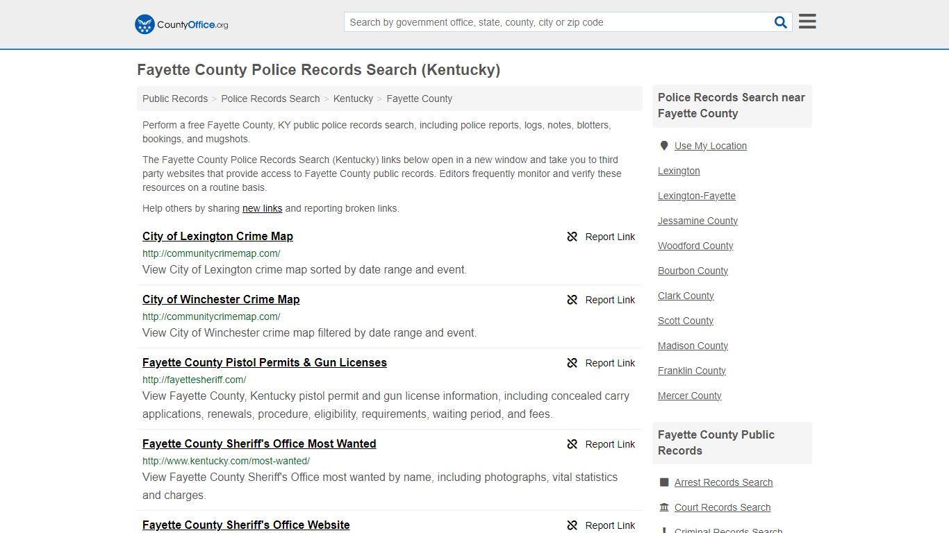 Fayette County Police Records Search (Kentucky) - County Office